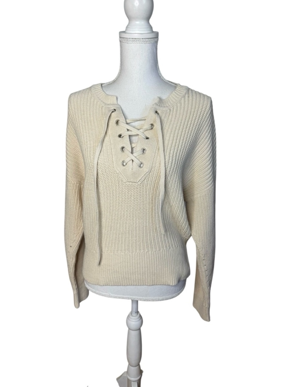 Madewell Ribbed Lace-Up Sweater in Vintage Linen‎ Large